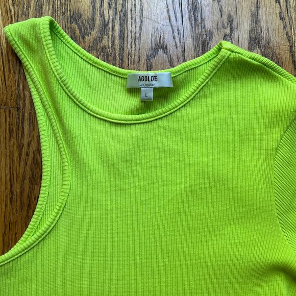 AGolde Bea Asymmetric Cutaway Thong Bodysuit Lime Green Thumb Hole Size Large - Picture 5 of 16